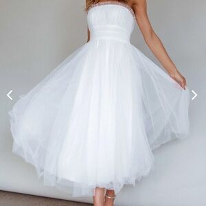 SELFIE LESLIE Fayette Strapless Mesh Midi Dress White NWT